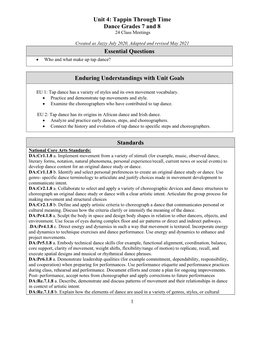 Unit 4: Tappin Through Time Dance Grades 7 and 8 24 Class Meetings