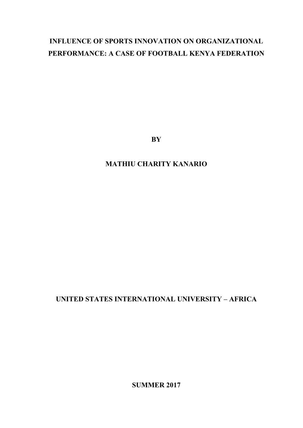 Influence of Sports Innovation on Organizational Performance: a Case of Football Kenya Federation