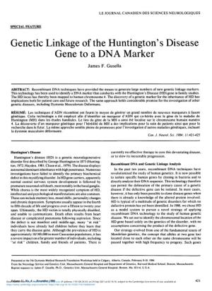 Genetic Linkage of the Huntington's Disease Gene to a DNA Marker James F
