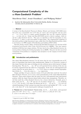 Computational Complexity of the Α-Ham-Sandwich Problem∗