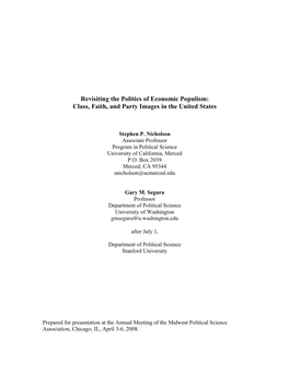 Revisiting the Politics of Economic Populism: Class, Faith, and Party Images in the United States