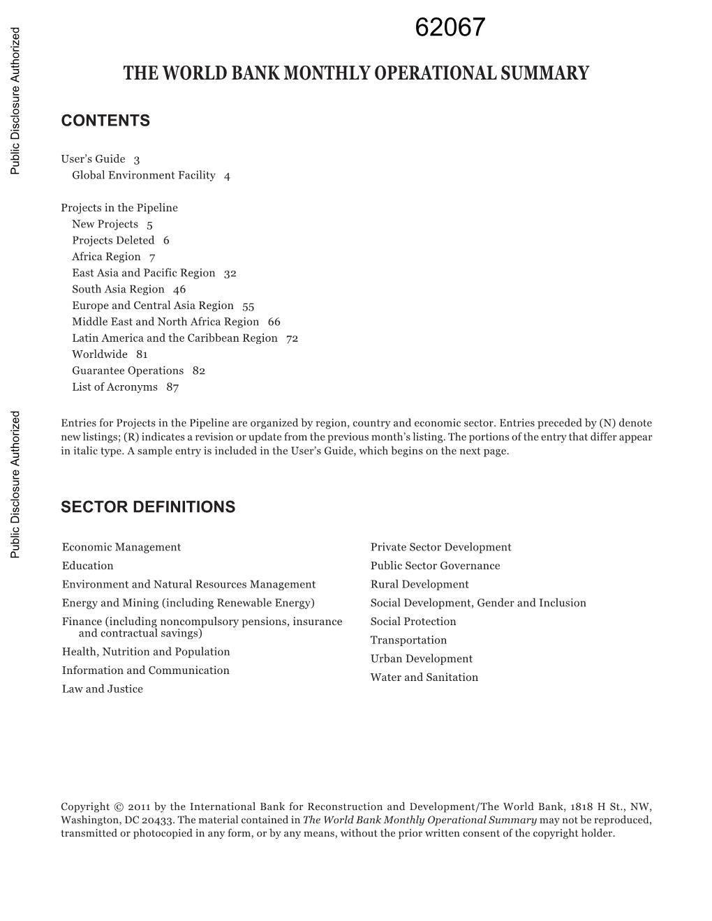 The World Bank Monthly Operational Summary