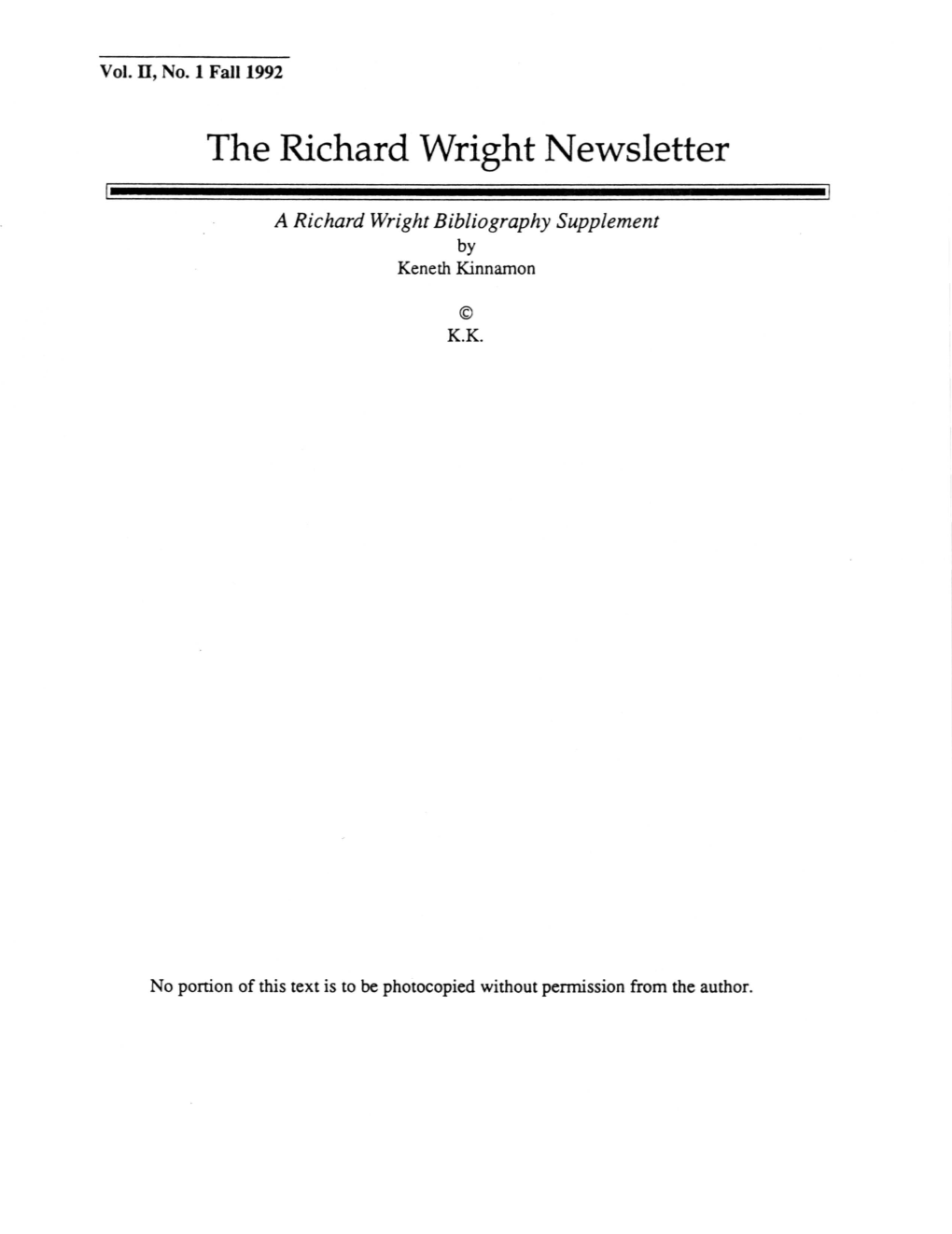 The Richard Wright Newsletter