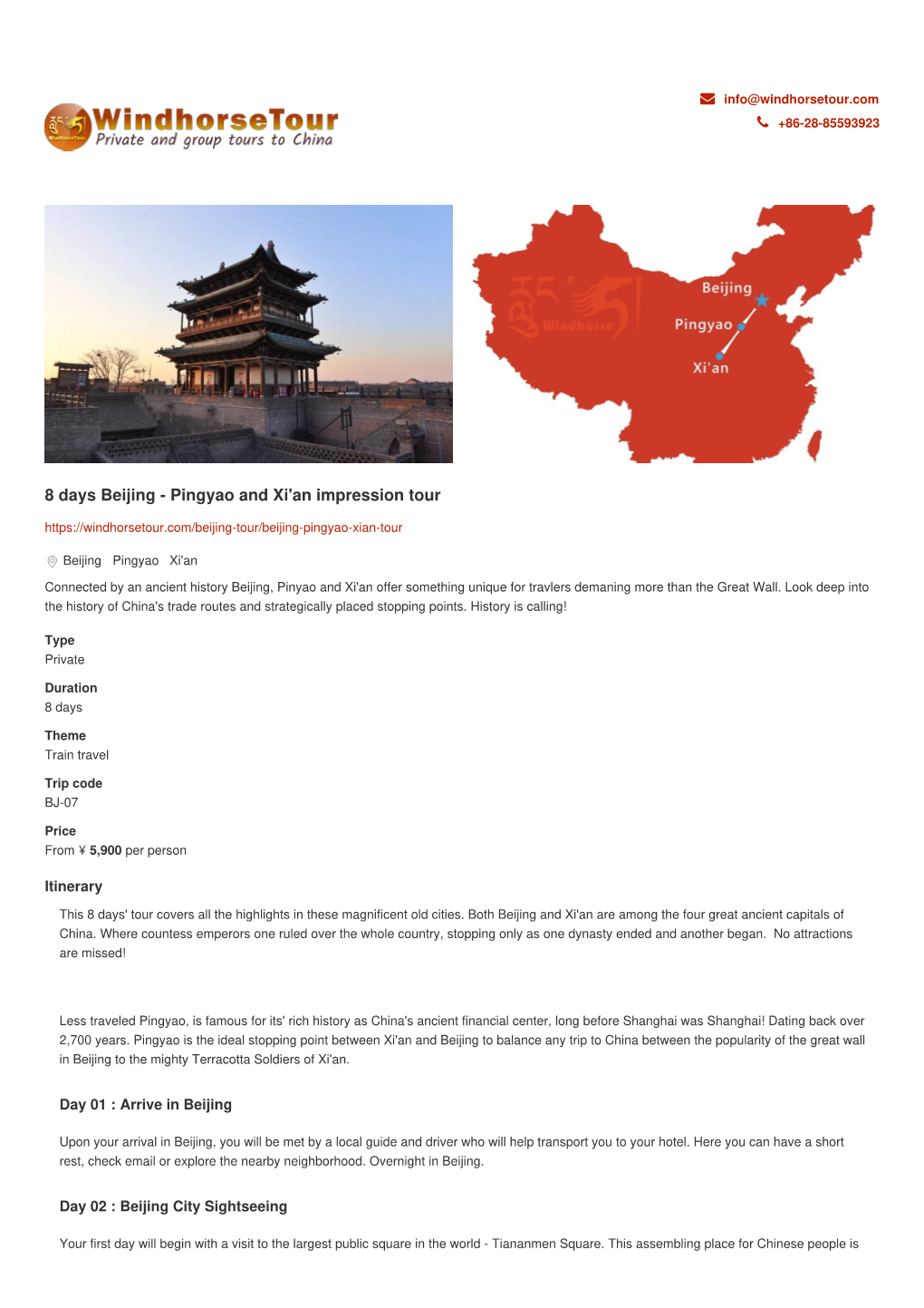 8 Days Beijing - Pingyao and Xi'an Impression Tour