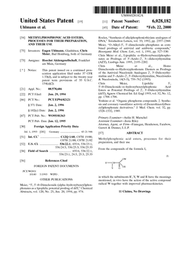 United States Patent (19) 11 Patent Number: 6,028, 182 Uhlmann Et Al