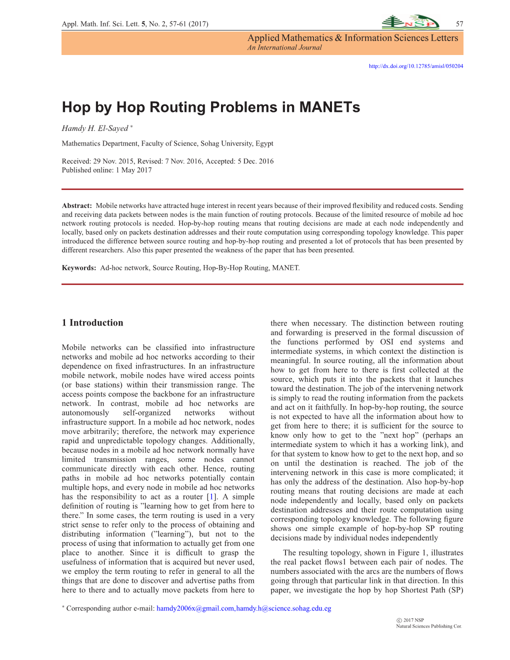Hop by Hop Routing Problems in Manets -.:: Natural Sciences Publishing