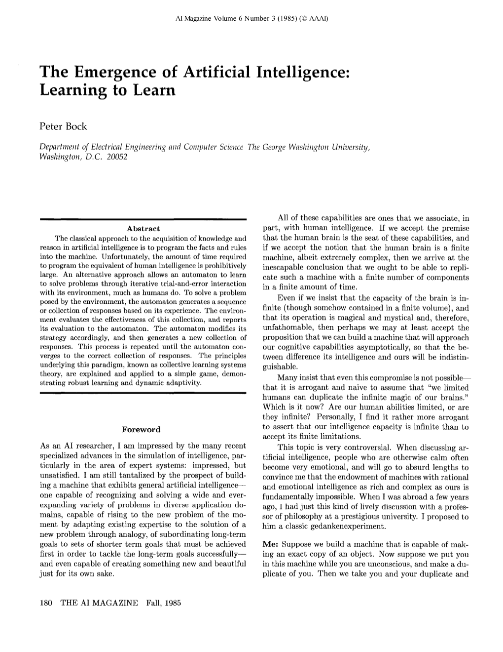 The Emergence of Artificial Intelligence: Learning to Learn