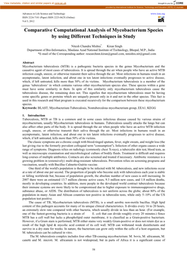 Comparative Computational Analysis of Mycobacterium Species by Using Different Techniques in Study