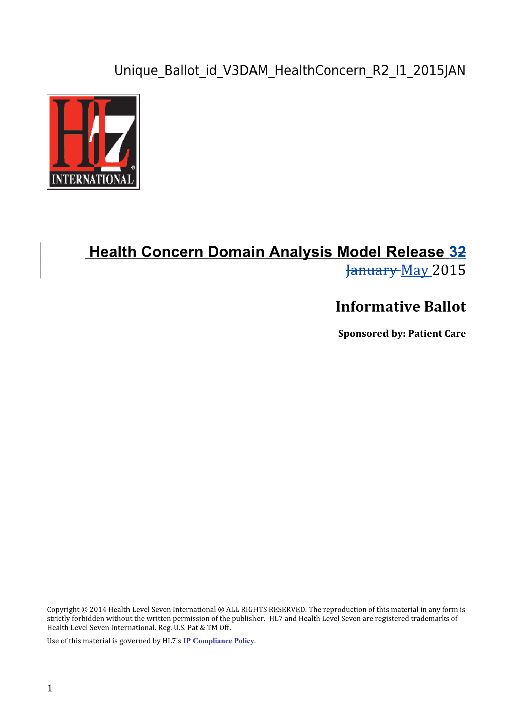 Health Concern Domain Analysis Model Release 32