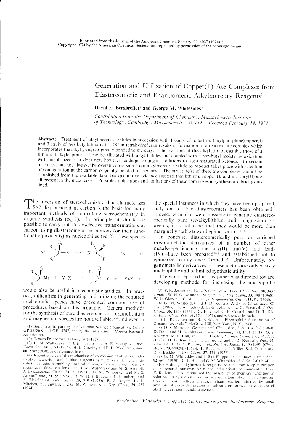 Ate Complexes Frorn Diastereomeric Anci Enantiomeric Alkylmercury