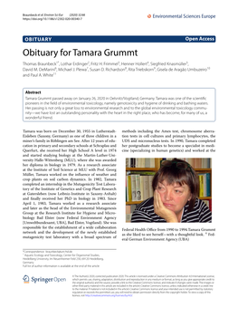 Obituary for Tamara Grummt Thomas Braunbeck1*, Lothar Erdinger2, Fritz H