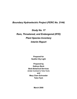 (RTE) Plant Species Inventory Interim Report