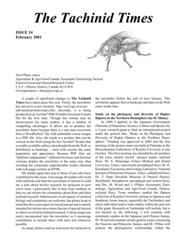 View the PDF File of the Tachinid Times, Issue 14