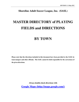 MASTER DIRECTORY of PLAYING FIELDS and DIRECTIONS by TOWN