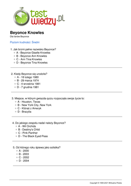 Beyonce Knowles Dla Fanów Beyonce