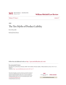 The Ten Myths of Product Liability