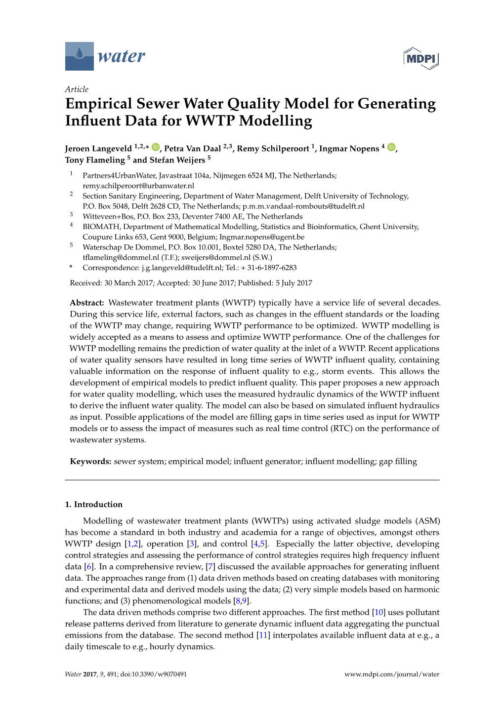 Empirical Sewer Water Quality Model for Generating Influent Data For