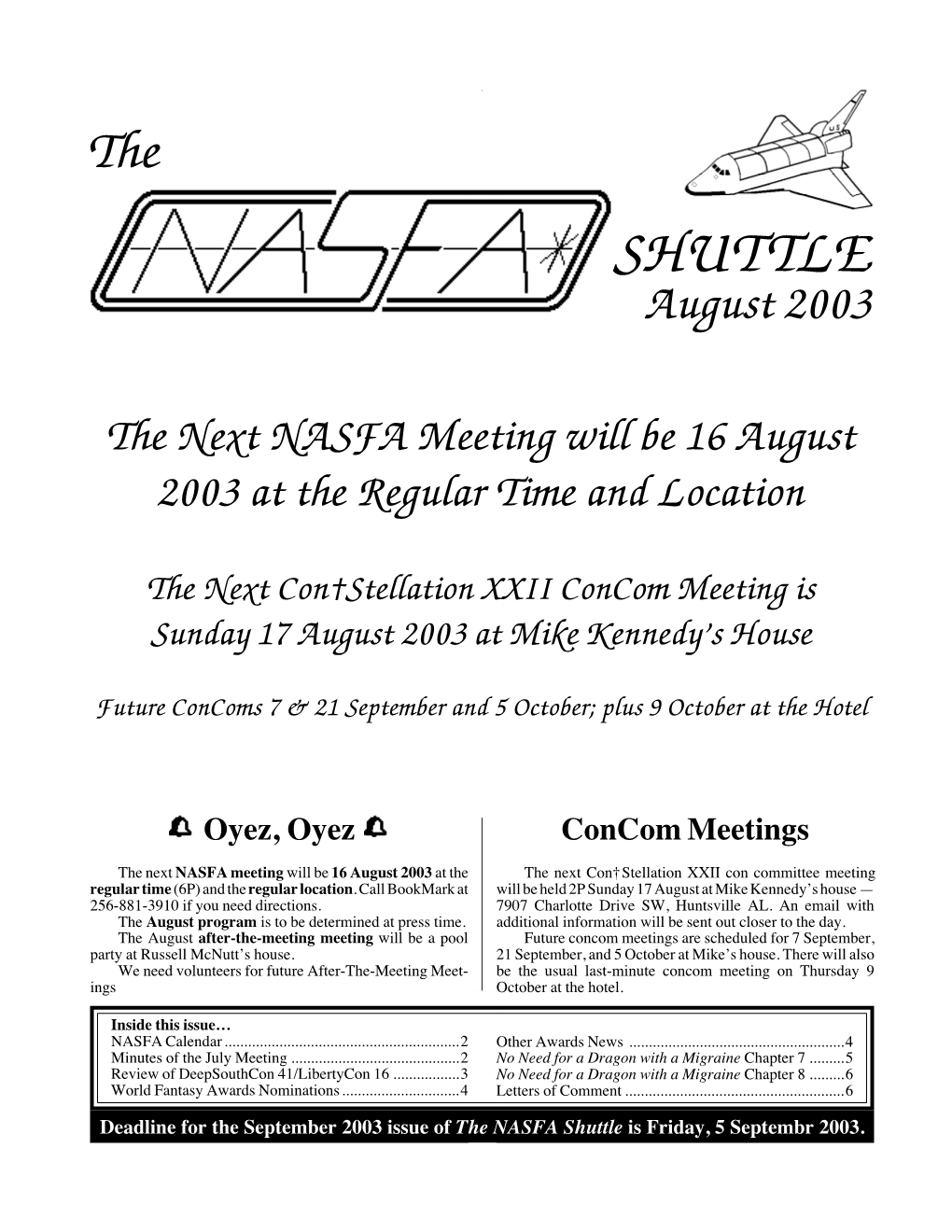 NASFA 'Shuttle' Aug 2003