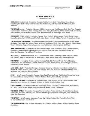 ALTON WALPOLE Line Producer/UPM