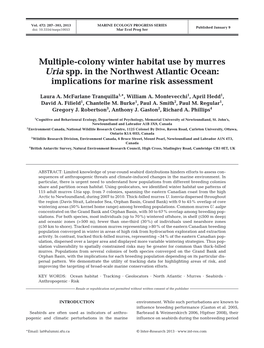 Multiple-Colony Winter Habitat Use by Murres Uria Spp. in the Northwest Atlantic Ocean: Implications for Marine Risk Assessment
