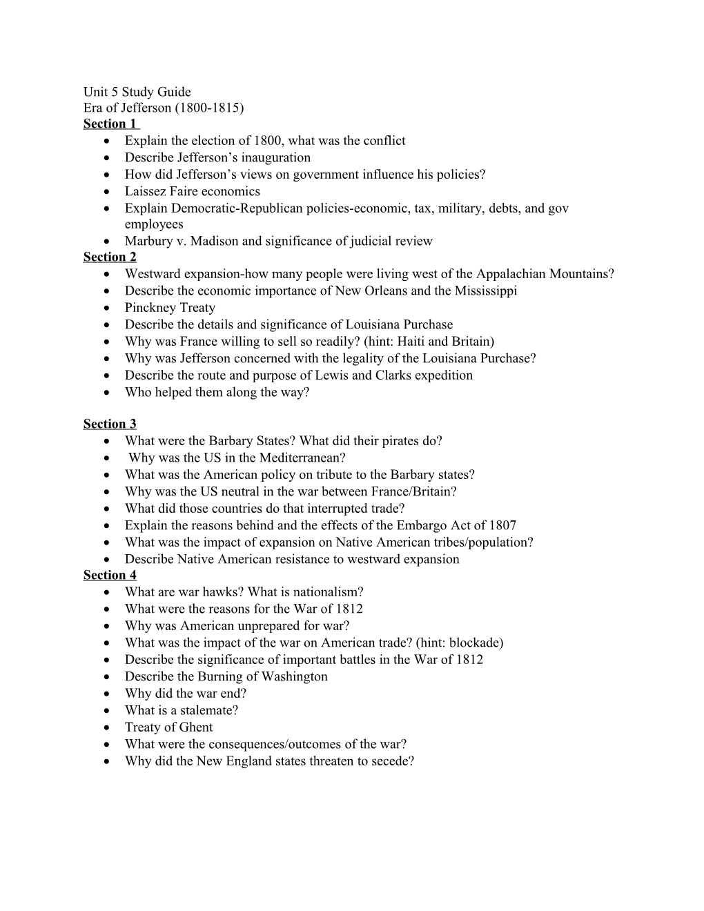 Unit 5 Study Guide