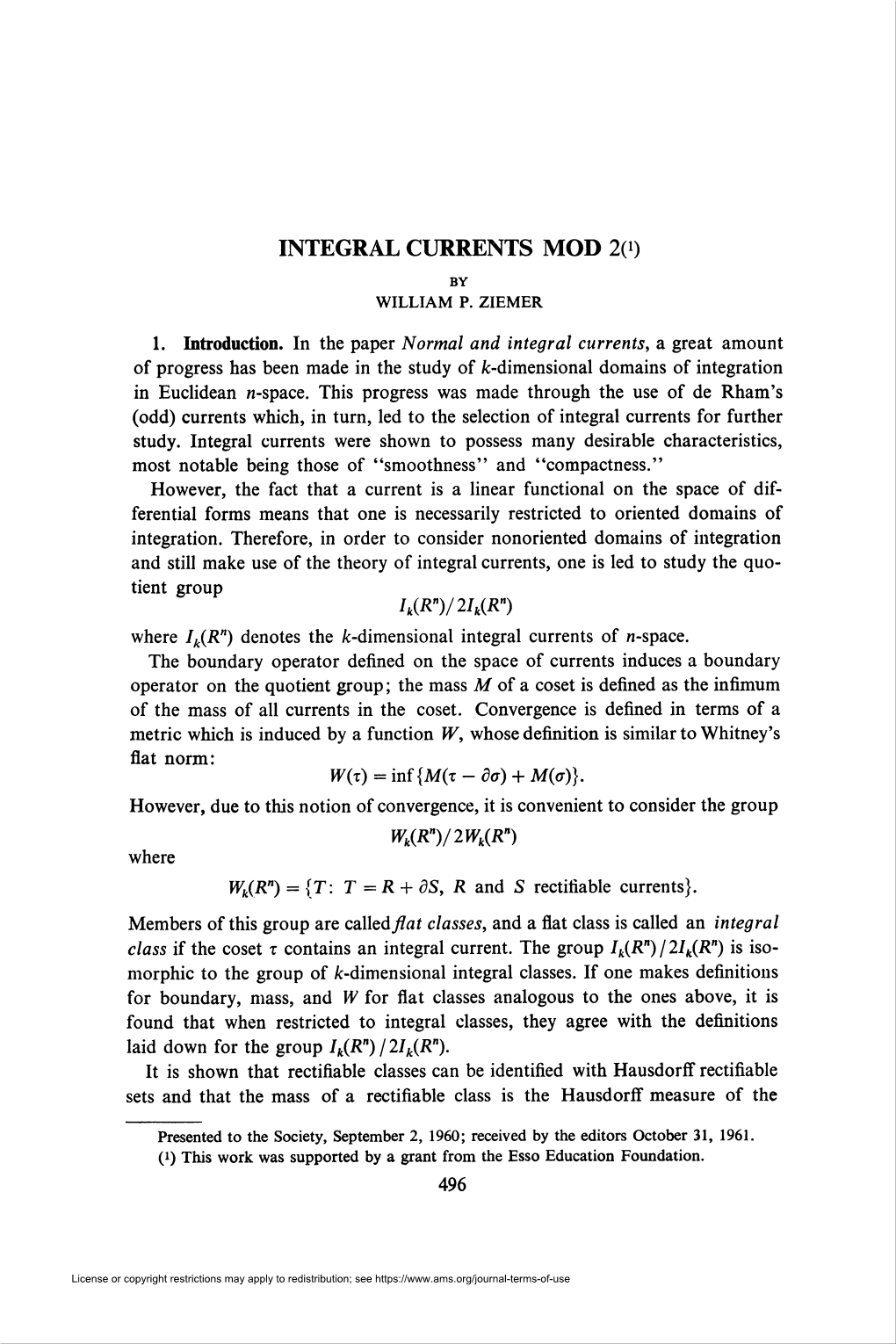 INTEGRAL CURRENTS MOD 2(I)