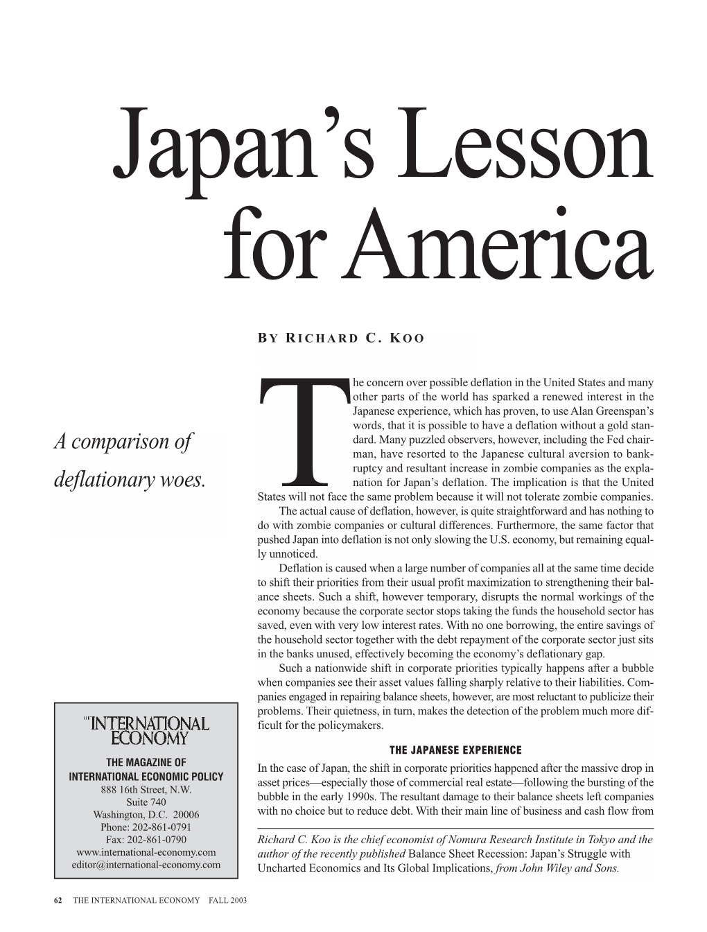 Japan's Lesson for America