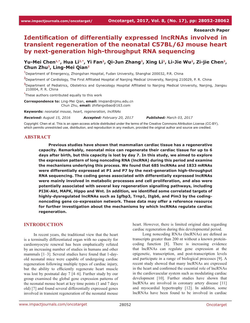 Identification of Differentially Expressed Lncrnas Involved In