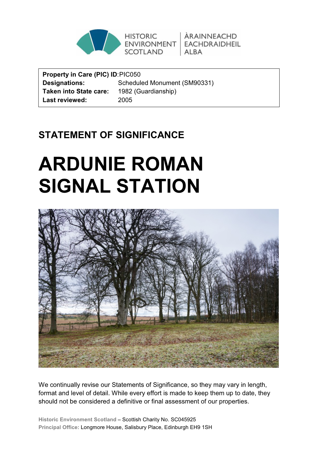 Ardunie Roman Signal Station Statement of Significance