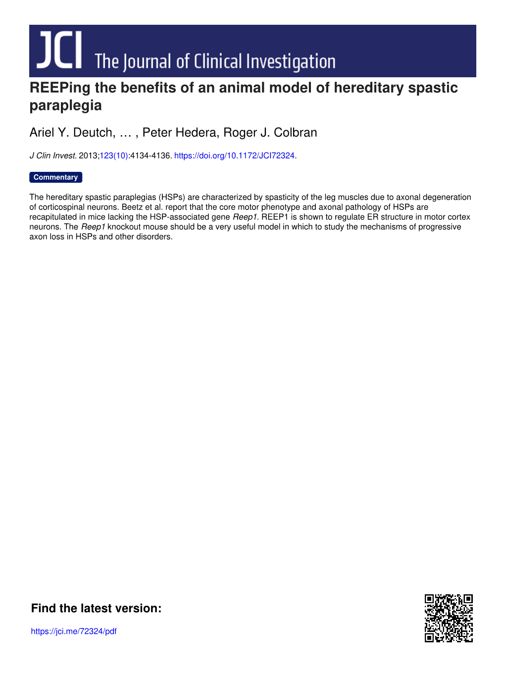 Reeping the Benefits of an Animal Model of Hereditary Spastic Paraplegia