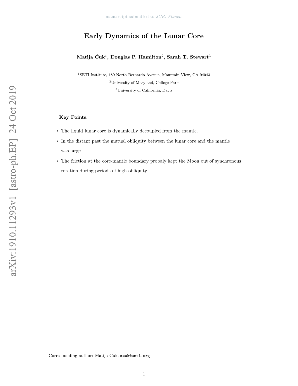 Arxiv:1910.11293V1 [Astro-Ph.EP] 24 Oct 2019 Orsodn Uhr Matija Author: Corresponding • • • E Points: Key Oaindrn Eid Fhg Obliquity
