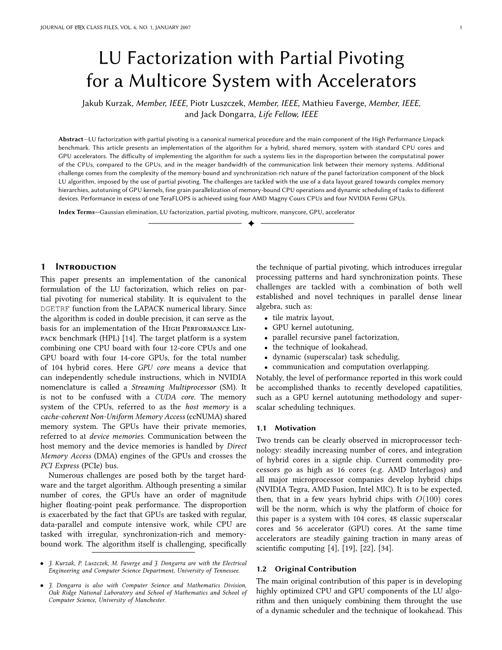 LU Factorization with Partial Pivoting for a Multicore System with Accelerators