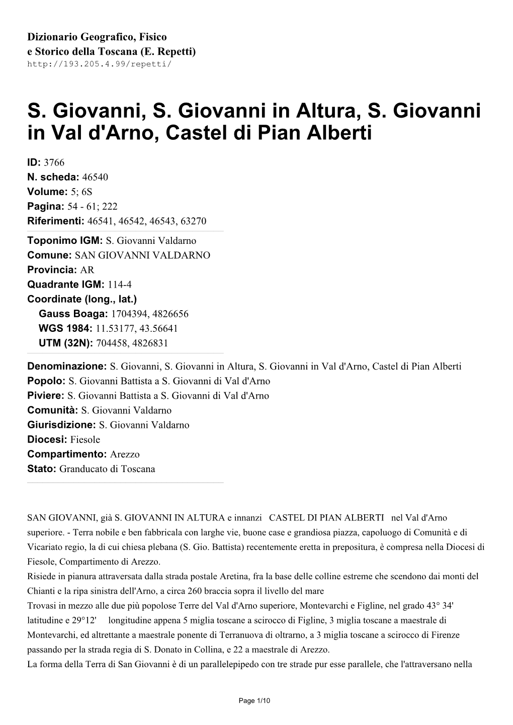 S. Giovanni, S. Giovanni in Altura, S. Giovanni in Val D'arno, Castel Di Pian Alberti