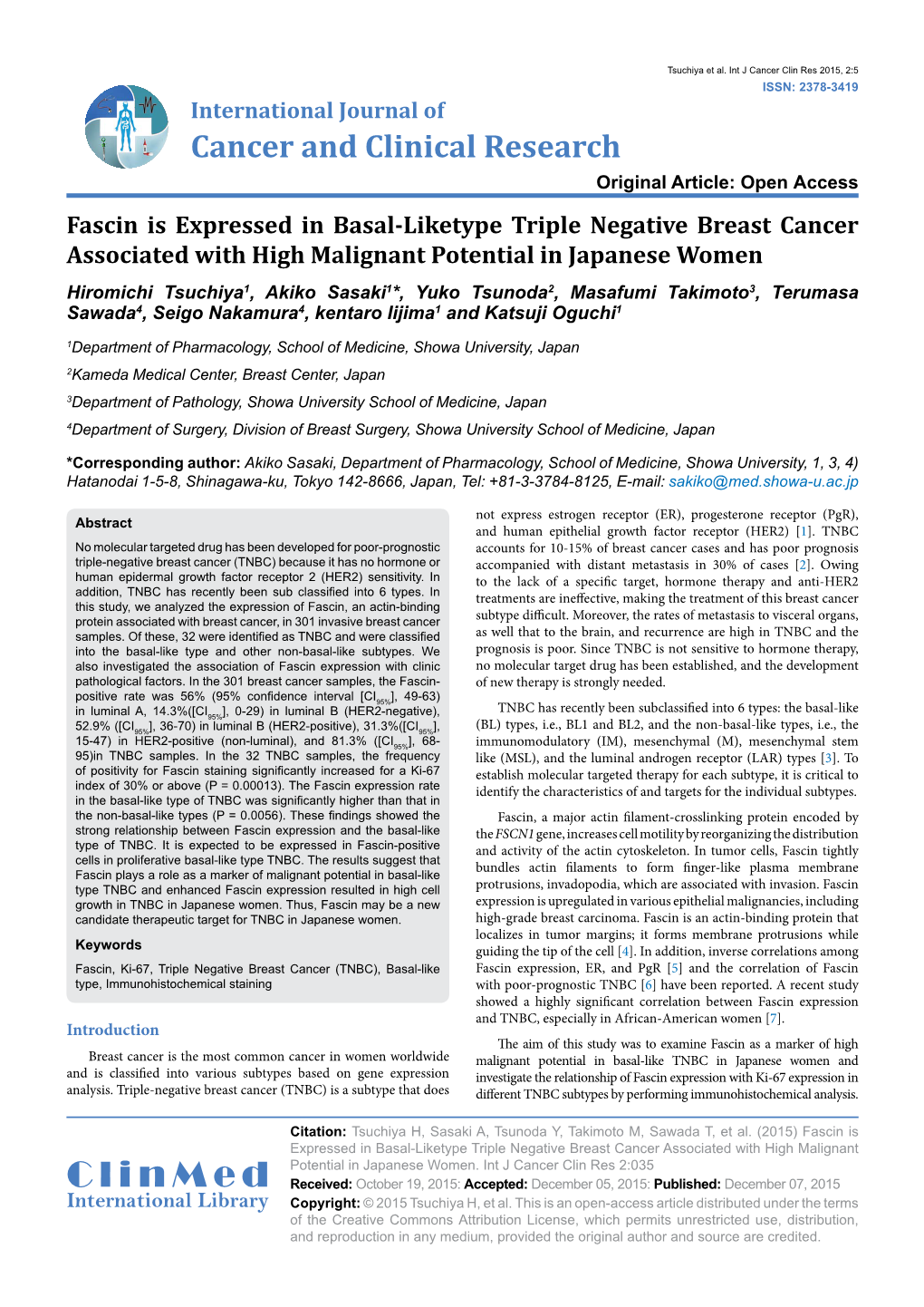 Fascin Is Expressed in Basal-Liketype Triple Negative Breast Cancer