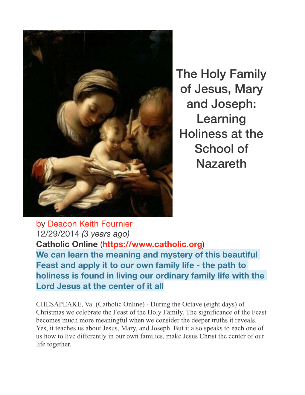 Holy Family, School of Nazareth