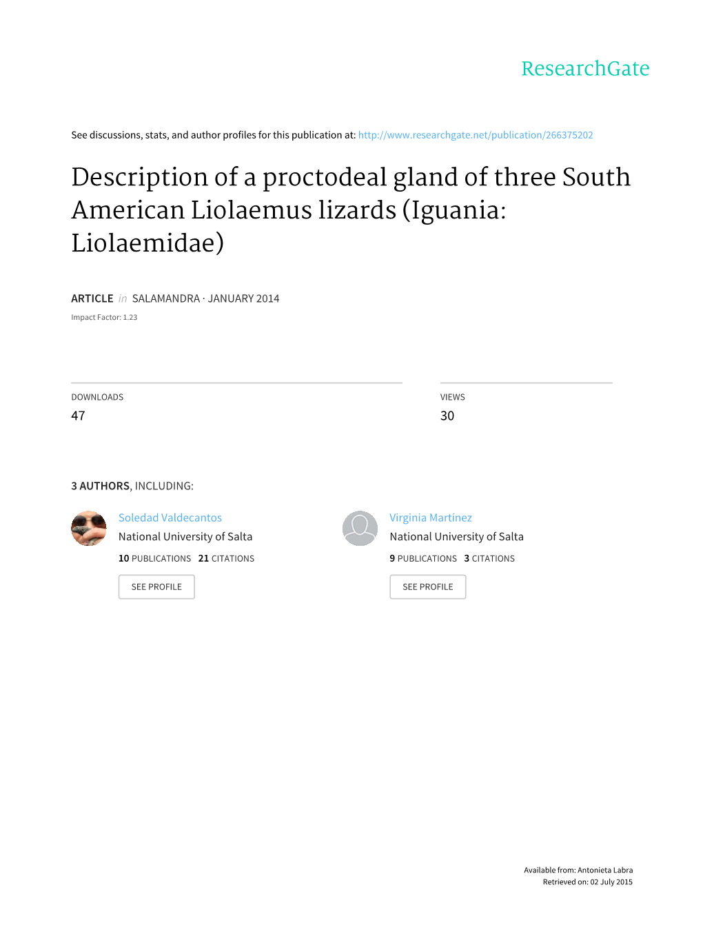 Description of a Proctodeal Gland of Three South American Liolaemus Lizards (Iguania: Liolaemidae)