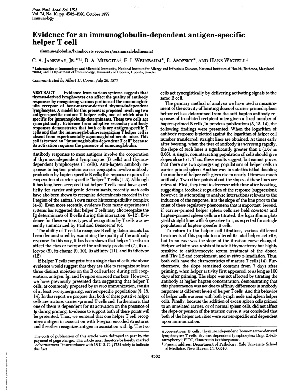 Helper T Cell (Immunoglobulin/Lymphocyte Receptors/Agammaglobulinemia) C