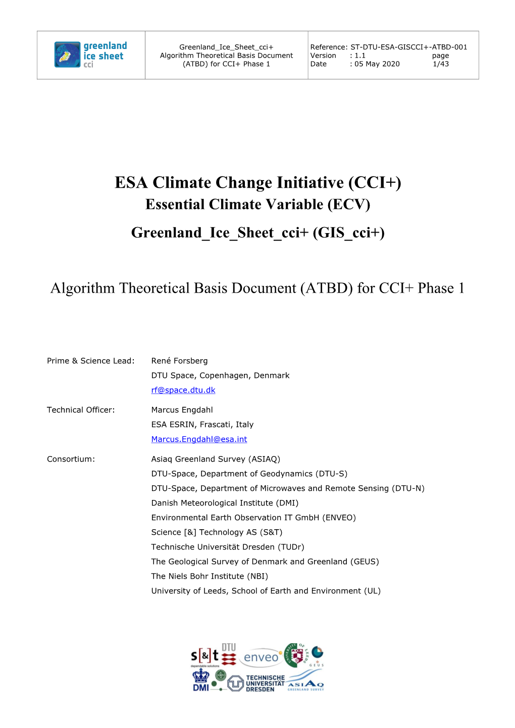 Algorithm Theoretical Basis Document (ATBD) for CCI+ Phase 1