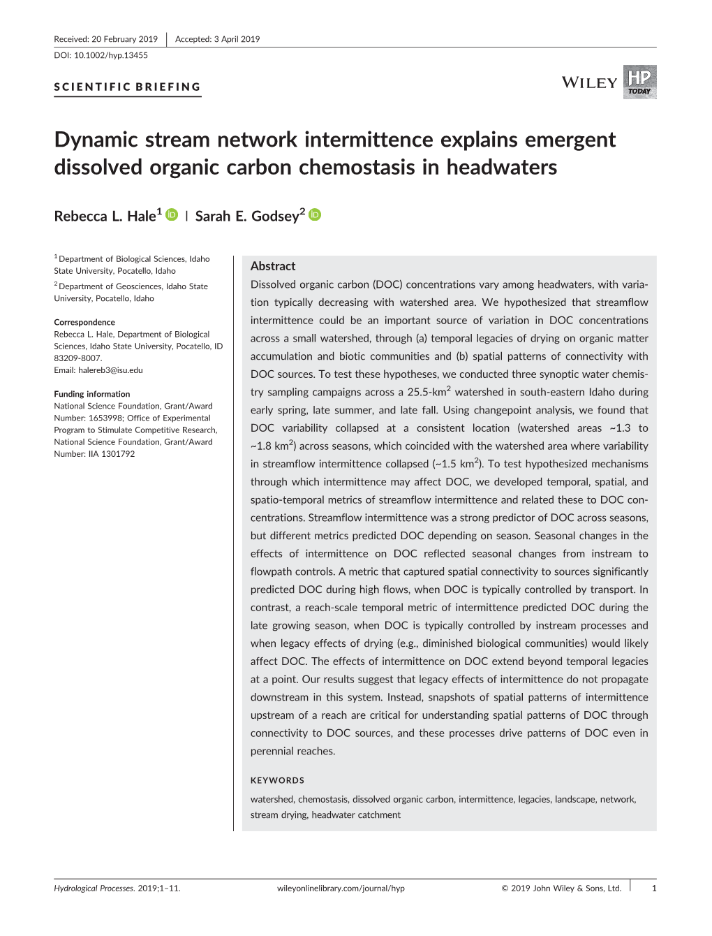 Dynamic Stream Network Intermittence Explains Emergent Dissolved Organic Carbon Chemostasis in Headwaters
