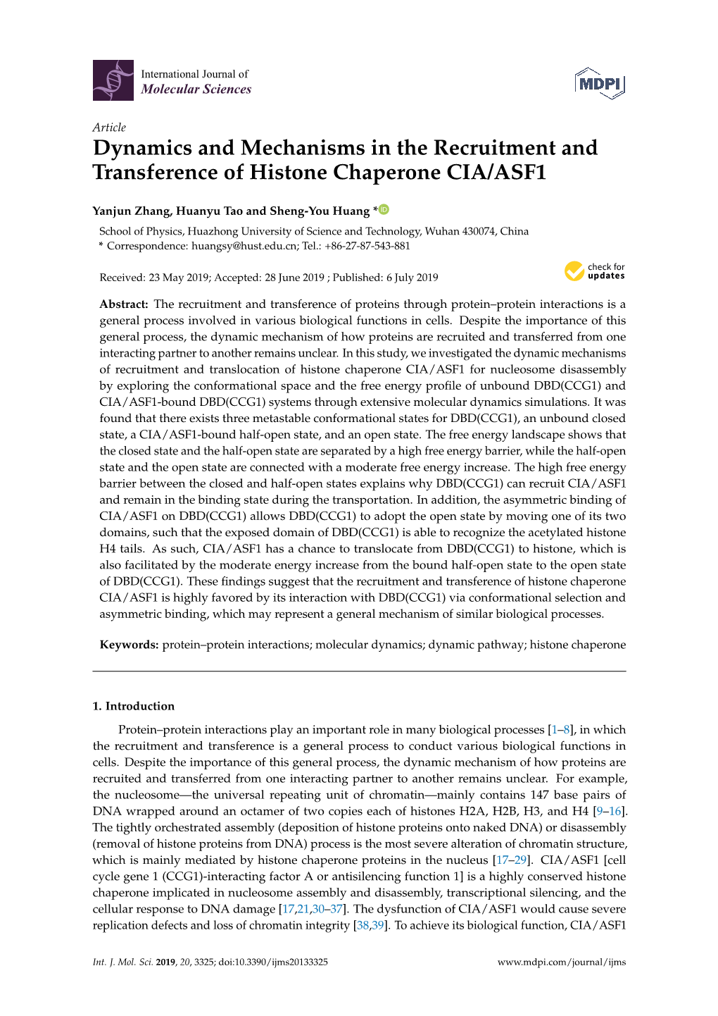 Dynamics and Mechanisms in the Recruitment and Transference of Histone Chaperone CIA/ASF1