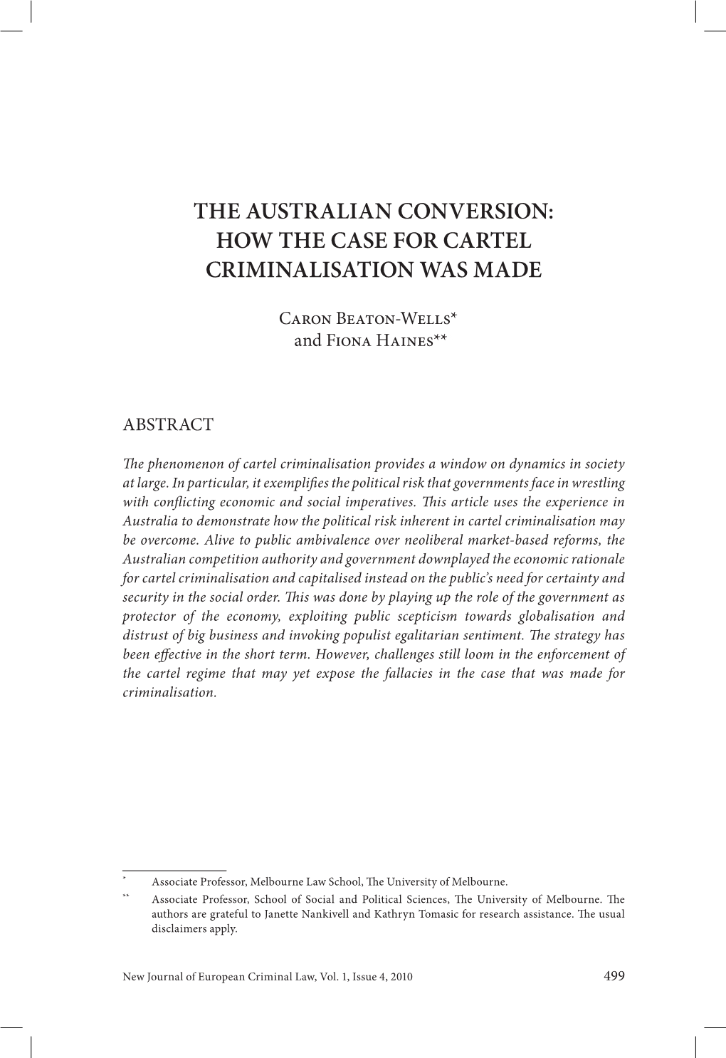 The Australian Conversion: How the Case for Cartel Criminalisation Was Made