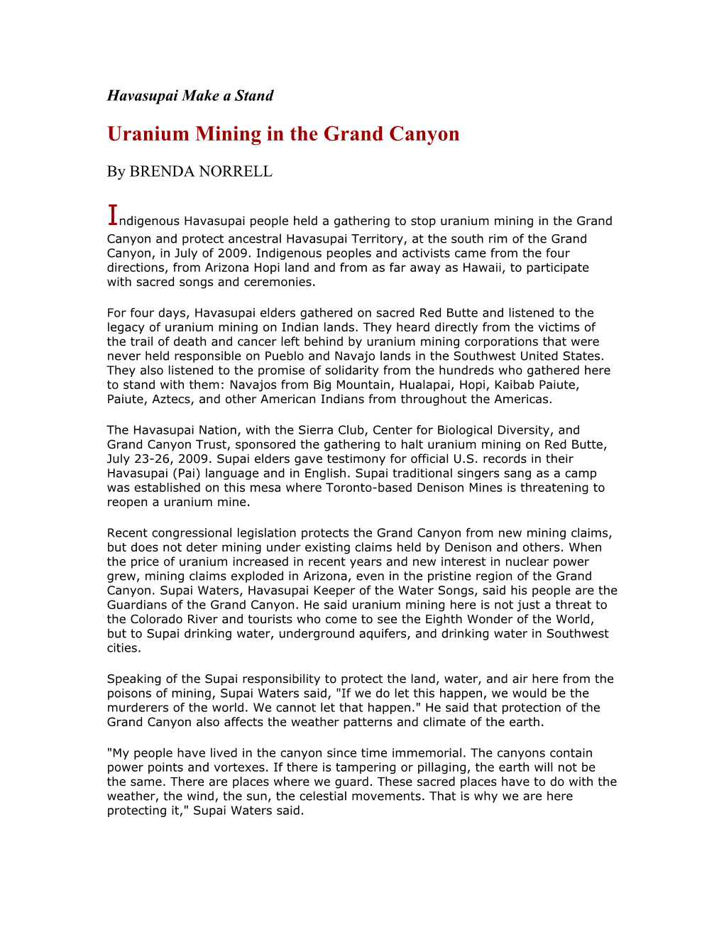 Uranium Mining in the Grand Canyon