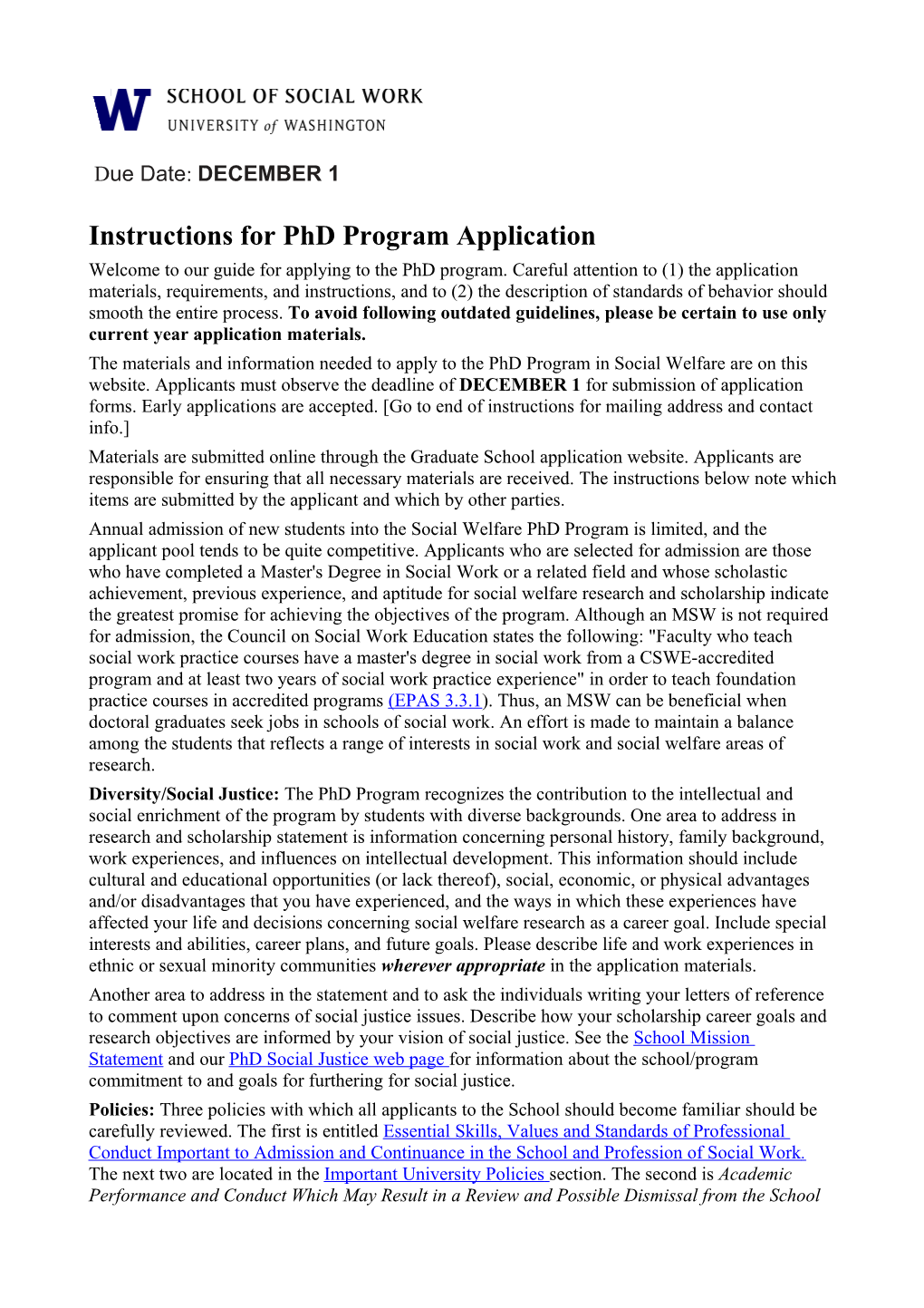 Instructions for Phd Program Application