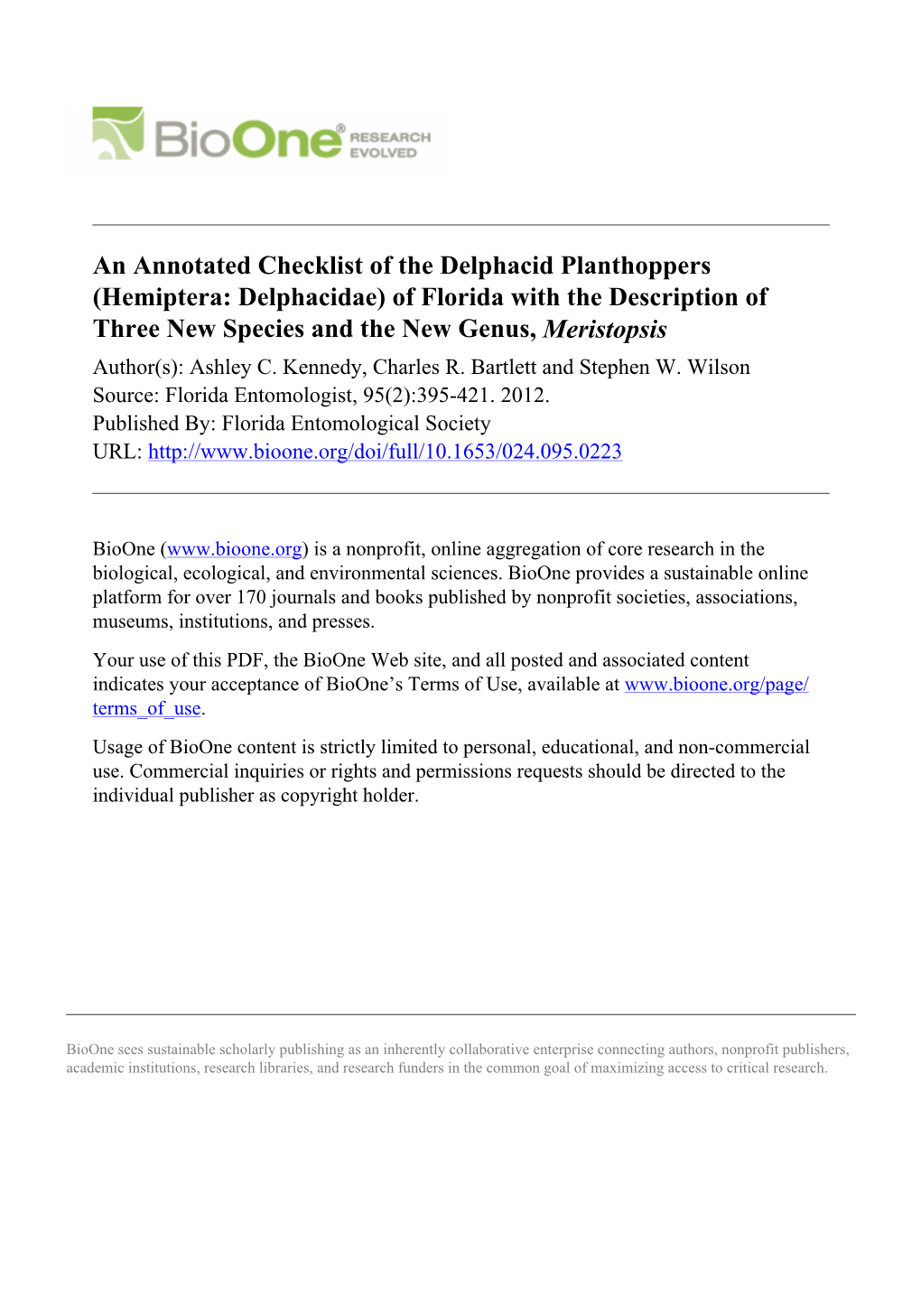 An Annotated Checklist of the Delphacid Planthoppers