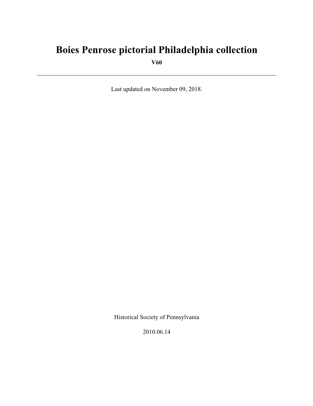 Boies Penrose Pictorial Philadelphia Collection V60