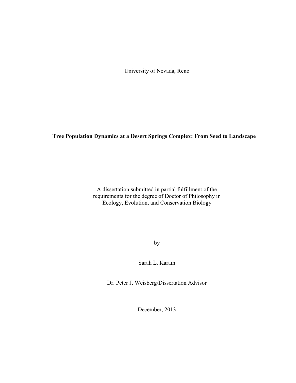 University of Nevada, Reno Tree Population Dynamics at a Desert