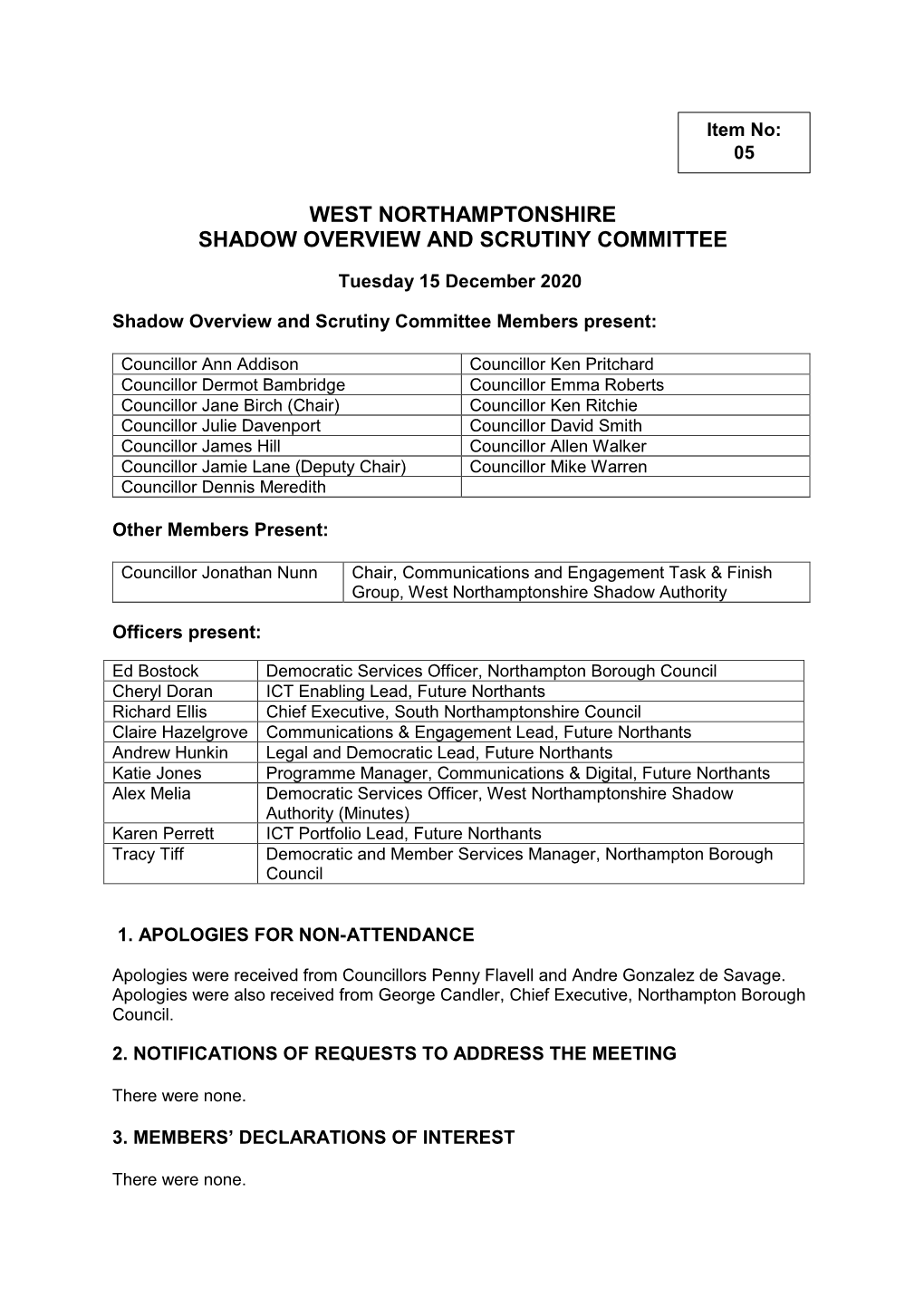 West Northamptonshire Shadow Overview and Scrutiny Committee