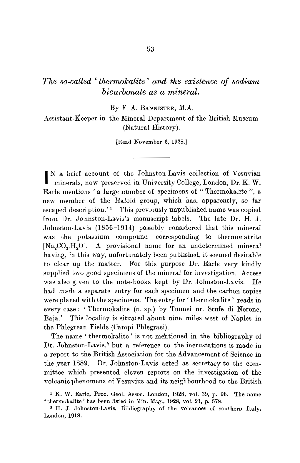 ' Thermokalite' and the Existence of Sodium Bicarbonate As a Mineral