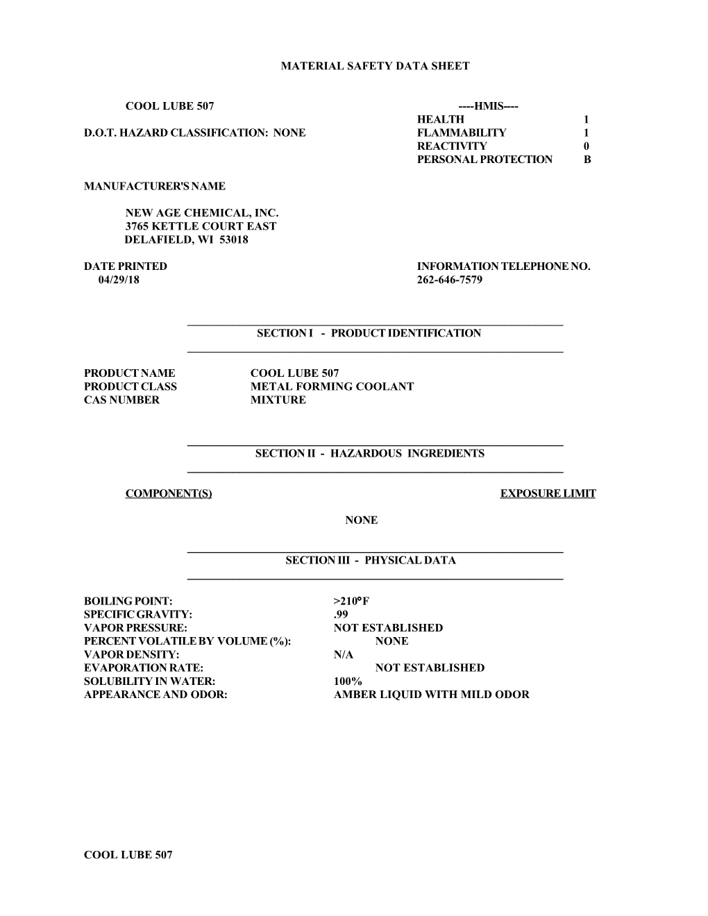 Material Safety Data Sheet s71