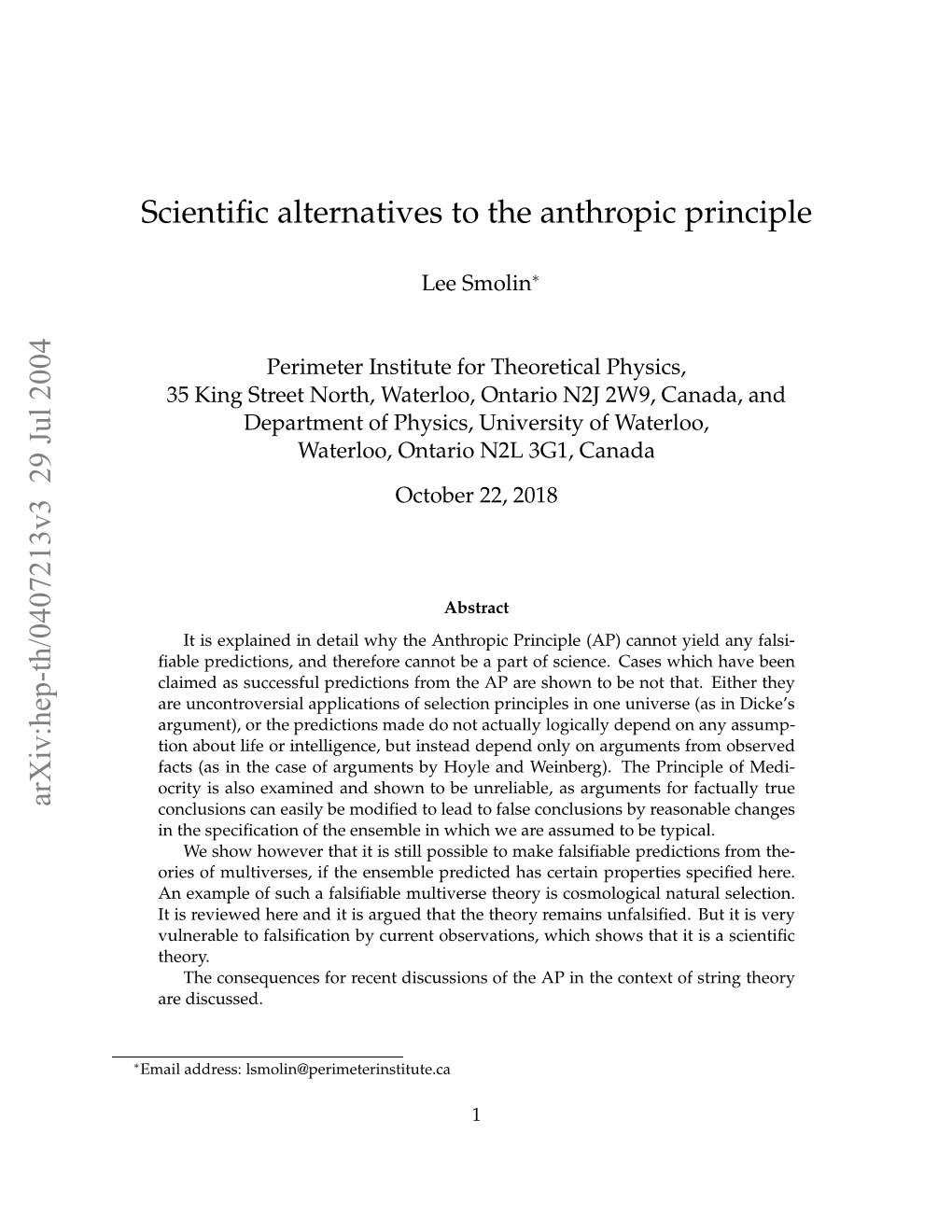 Scientific Alternatives to the Anthropic Principle